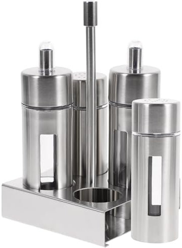 YARNOW Öl Und Essig Salz Pfeffer Menage Flasche Set Edelstahl Gewürz Dispenser Salz Pfeffer Shaker Essig Flasche Menage Abnehmbare mit Basis Stehen für Küche Arbeitsplatte