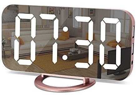 U-picks U-picks LED-Digitalwecker, Spiegelwecker, großes 6,5-LED-Display mit lichtempfindlichem Dimmmodus, einstellbare Helligkeit, 2 USB-Ladeanschlüsse, Tasten-Schlummerfunktion für Schlafzimmer, Woh