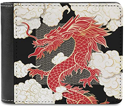 Firelife Portefeuille Japonais pour Homme en Cuir Synthétique avec Motif Dragon - Porte-Cartes - Porte-Monnaie - Blanc, Taille Unique, Moderne