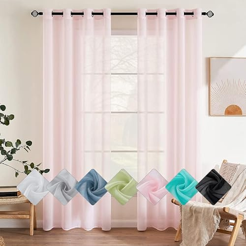 EMEMA Gardinen mit Ösen 2er Set 245cm Lang Rosa Vorhang Voile Vorhänge | Vorhang mit Ösen Transparente Polyester Ösenschal Transparent Wohnzimmer Luftig Dekoschal für Schlafzimmer B140 X H245cm