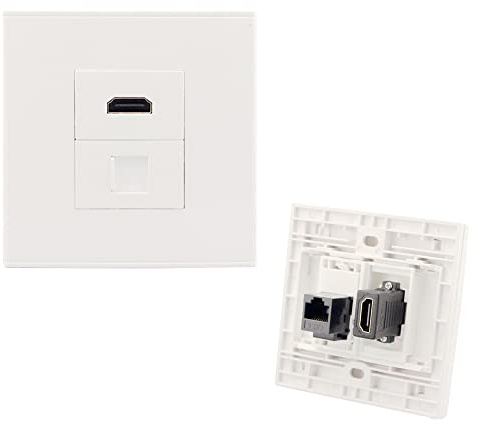 N+B Prise Réseau CAT6 Gigabit, Ethernet HDMI + RJ45 Câble LAN Façade Port Plaque Frontale Murale pour Installation de Câble Ethernet Internet Femelle à Femelle 86 x 86 mm