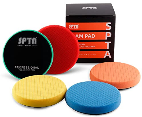 SPTA 5tlg 76mm Polierschwämme Wachs Schwämme Polierschwamm Auto Polierschwamm Polierpad Polieren Pad Schwamm Polierschaum Set für Exzenter Poliermaschine Schleifmaschine - Auto polieren Profiset