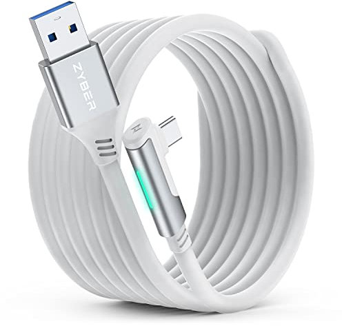ZYBER Link Cable for Quest 2/3/3S & Quest Pro 2/1 - High-Speed USB 3.0 to USB C for PC VR & Steam VR (White)