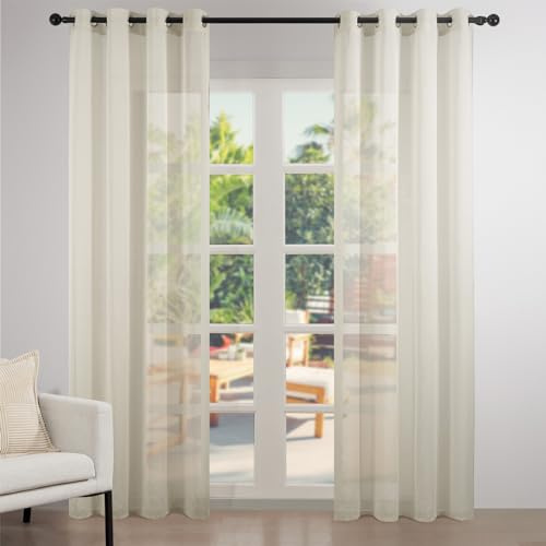 Topfinel Stores Gardinen mit ösen Voile Vorhang Halbtransparent Moderne Leinenoptik vorhänge kinderzimmer Gardinen Fenster 2er Set 225x140 cm (HxB) Beige