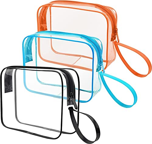CGBE 3 Stück Kulturbeutel Transparent TSA Flugzeug Handgepäck Reise Mix | Durchsichtige Kulturtasche PVC Wasserdicht für Flüssigkeiten Kosmetik, Reißverschluss, für Damen Herren, für Flüge Camping