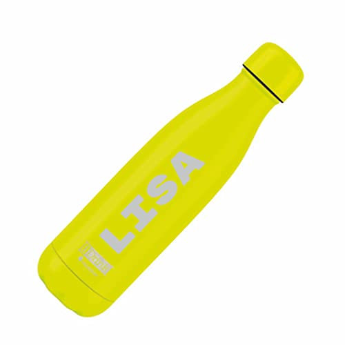 Borraccia Termica I-drink Personalizzata Colorata in Acciaio Inox personalizzabile da 500 ml, Isolata a tenuta stagna per Sport, Bambino, Bambina | 24h freddo & 12h caldo (Giallo)