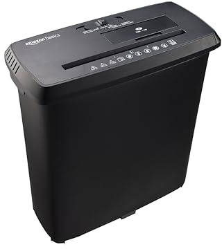 Amazon Basics Strip Cut Paper Shredder, 8 sheets, for A4 documents, CD and credit cards, 13L waste basket, Black