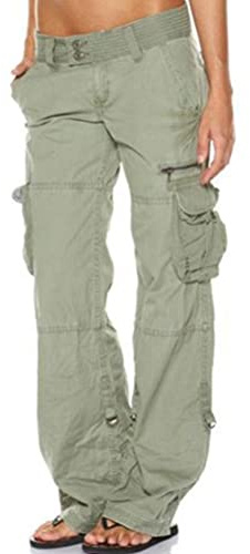 Tomwell Pantaloni Cargo da Donna Casual in Cotone, Pantaloni mimetici da Trekking e Combattimento all'aperto, Pantaloni da Lavoro Tattici Militari Multitasche Z Verde Large