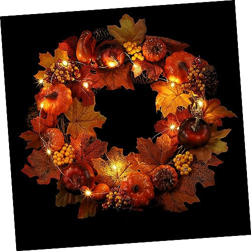 Garneck Weihnachtsdeko 1 Stück Kürbis-Ahorn-Kranz Weihnachtsdekoration Leuchtende Dekorationen Halloween-Kranz Led-Herbst-Wand Thanksgiving Haustür- Herbst-Tür Herbstdeko