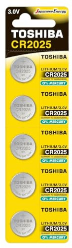 Toshiba CR2025 - Pilas de botón de litio de 3 V de larga duración, pilas de botón para relojes, llaveros, básculas y más, CR2025, paquete de 5