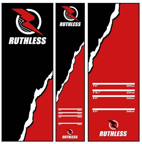 RUTHLESS | Alfombra de Dardos de Alta Resistencia | Protección de Piso Antideslizante y Duradera para Dardos de Punta de Acero y Punta Blanda | Diseño de Rasgadura Roja y Negra.