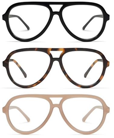 AMOMOMA 3 Pack Retro Aviator Reading Glasses for Women Men,Classic Large Oversized Reader Blue Light Computer Frame AM6111 C1+C2+C4 2.0 X