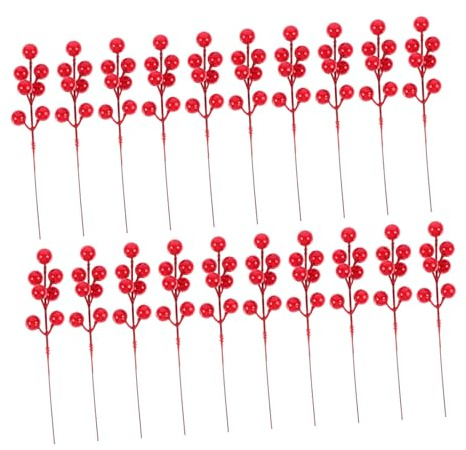 MAGICLULU 20pezzi Bacche Artificiali Di Agrifoglio Gambo Finto Decorazioni Di Bacche Per Feste Accessori Per Fotografia Di Finte