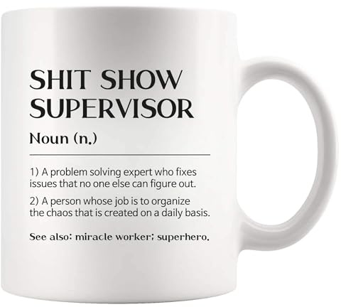 Panvola Show Supervisor definition mugg medarbetare gåvor sarkastisk chef chef ledare roliga kontorsgåvor nyhet dryckesartiklar keramisk mugg (vit, 325 ml)