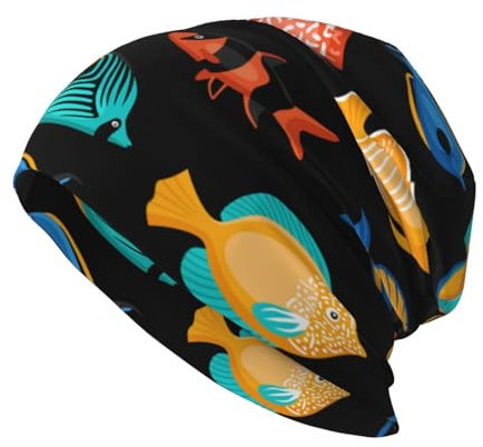 Diari SSSSS-Tropical-Fish-Coral-Beanie-Mütze, Strickmütze, schwarze Beanie-Mützen, Wintermütze für Herren und Damen, Schwarz, Einheitsgröße, Siehe Abbildung, One size