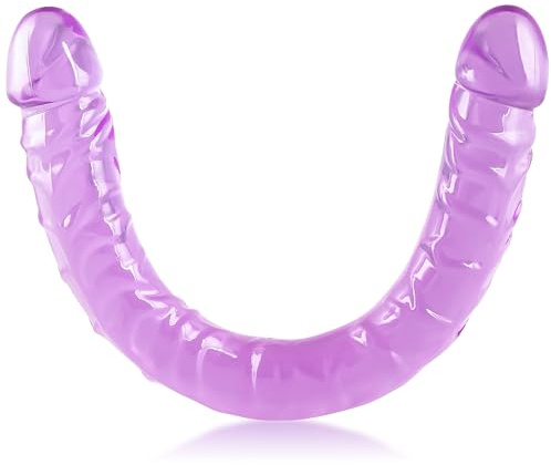 Lover Real Double Ended Dildo Imitation Jelly Double Dongs Dildo Penis Cock Anal Butt Plug Massager G-Spot Stimulation Orgasmic Adult Sex Toys for Women Men BBC Gay Dildos (Purple，17.1in*1.6in)