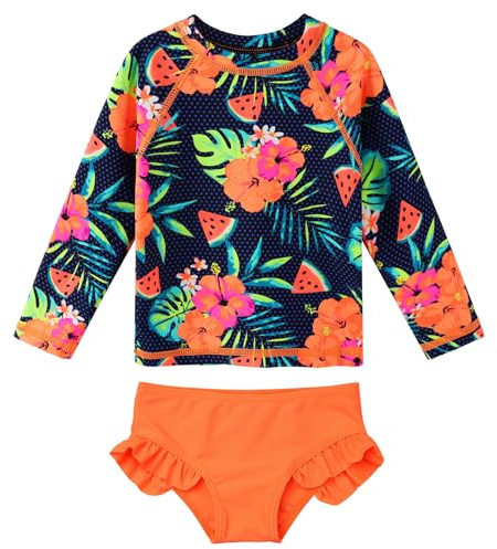 XFGIRLS Pantalon De Groupe Deux Pièces Maillot de Bain Manches Courtes Protection UV pour Filles de 6Mois à 6Ans