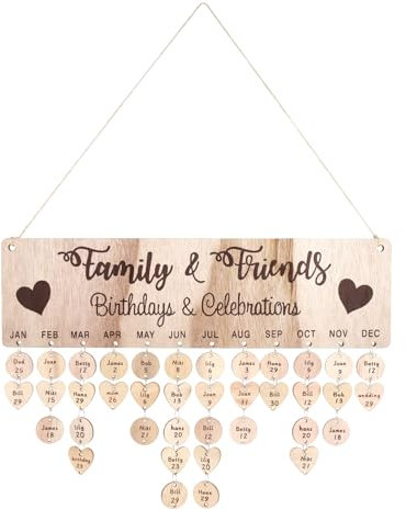 jojofuny Holz Geburtstagskalender Wanddekoration Mit Herz Und Rundscheiben Vintage Erinnerungsplakette Für Zuhause Büro Und Klassenzimmer Einfache Und Gestaltung