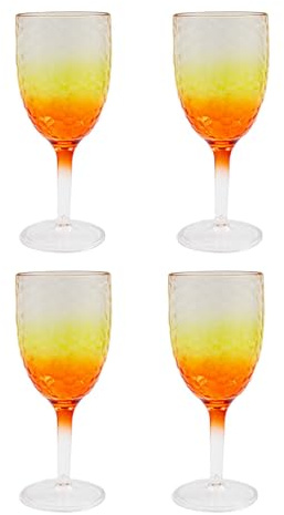 Carousel Home Pack of 4 Orange Ombre Plastic Wine Glass | Set of 4 Plastic Wine Glass Goblet Garden Picnic Glass Wine | Reusable Drinkware Outdoor Wine Glass