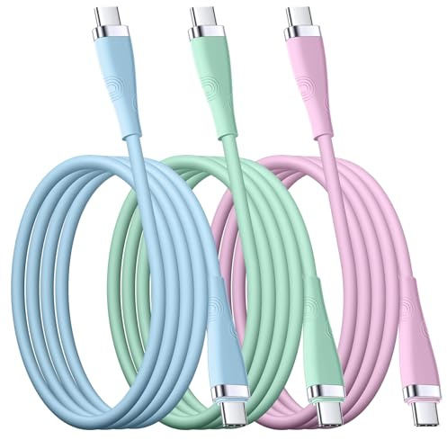 USB-C to USB-C Cable 60W Fast Charger, 0.9M/3FT Type C Charging Cable 3-Pack - Compatible with iPhone 15/15 Pro/Pro Max, MacBook Pro, iPad Pro, Samsung Galaxy S23, Google Pixel 7, LG, Nintendo Switch