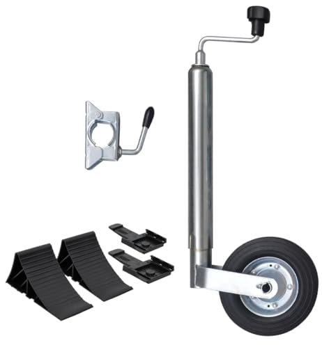 vidaXL Rueda Jockey con 1 Abrazadera Partida y Calzos de Ruedas, Remolque Telescópico, Cierre de Remolque, Accesorios para Coche Caravana, 48 mm