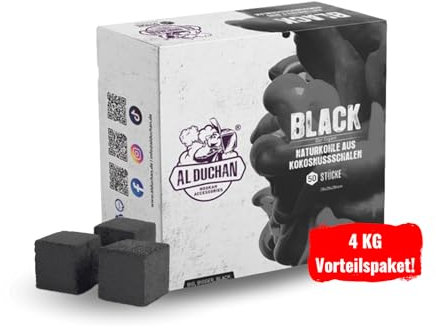 Al Duchan Carbone naturale per narghilè, carbone di cocco di alta qualità, per narghilè, 1 kg, 4 kg, 10 kg, 20 kg, calore elevato, lunga durata (nero, 28 x 28 x 28 mm, 20 kg)