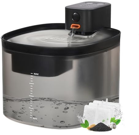 XKISS Cat Fountain, Katzenbrunnen Kabellos Super leiser, 3L Trinkbrunnen Für Katze mit Sensor, Hochwertige Filtration Katzen Trinkbrunnen, mit Tablett Aus Edelstahl