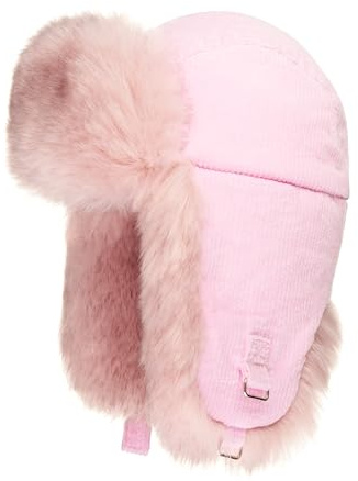 Futrzane Trappermütze aus Cord - Ushanka Damen - Winter Mütze mit Ohrenklappen (S, Rosa - Rosa Siberian)