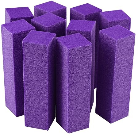 Lima de Uñas Esponja de Cuatro Caras, 120/120/120/120, 10 Piezas | Bloque Pulidor Púrpura, Uso en Salón y Manualidades, para Uñas Naturales y Postizas, Portátil