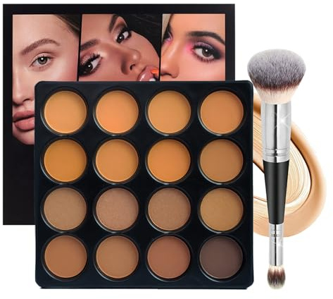 Joyeee Concealer Contouring Palette, 16 colori medio-scuro correttore di colore combinazione cosmetici polvere palette con pennello, copre occhiaie, lividi, macchie dell'età, imperfezioni