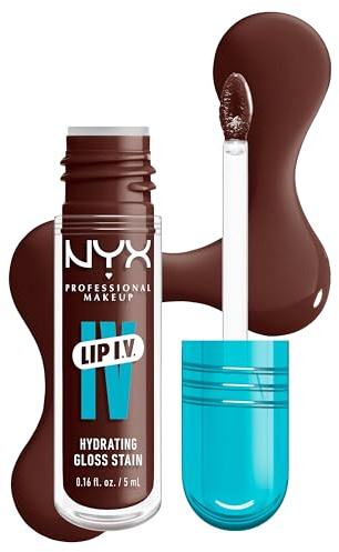 NYX Professional Makeup Feuchtigkeitsspendender Lipgloss und Lip Stain, 2 in 1, Bis zu 12 Stunden Pflege, Lip IV Hydrating Gloss Stain, Langanhaltender Lip Tint, Farbe: Mocha Me Wet