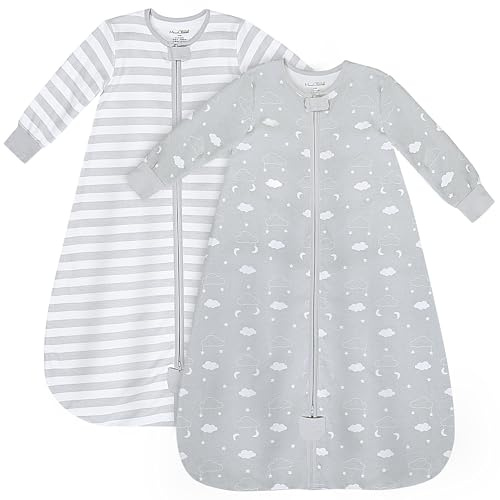 Baby-Schlafsack aus Bio-Baumwolle, 0,5 TOG, mit langen Ärmeln – 2er-Pack | Atmungsaktiv, leichter Sommerschlafsack aus GOTS- und OEKO-TEX-zertifizierter Bio-Baumwolle für 0–6 Monate von Mama Cheetah