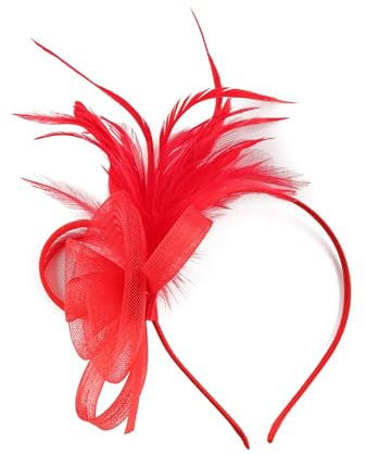 Saiyana Tüll-Blumen-Haarreif für Damen, eleganter 1920er-Jahre-Haarreif mit Federn, rutschfester Flapper-Fascinator-Haarreif für(Rot)