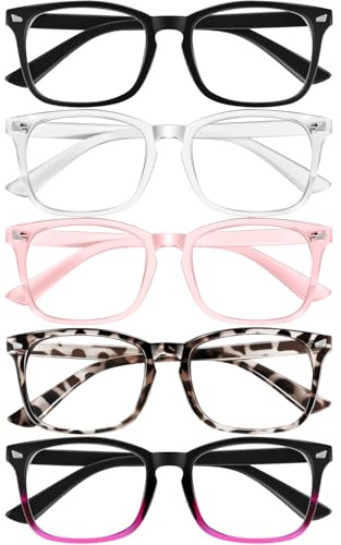 Okany 5 Pack Reading Glasses Blue Light Blocking Women Men, Square +2.00