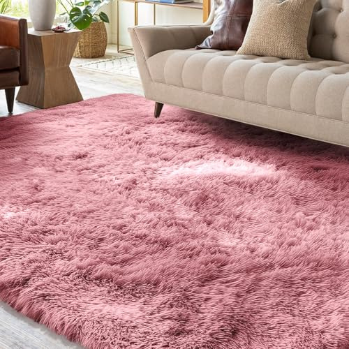 XSIVOD Hochflor Teppich Altrosa 120x160 cm, Weicher Teppich Wohnzimmer | Waschbarer flauschiger Hochflor Teppich, rutschfeste Matte für Schlafzimmer, Kinderzimmer und Büro, moderner weicher Teppich