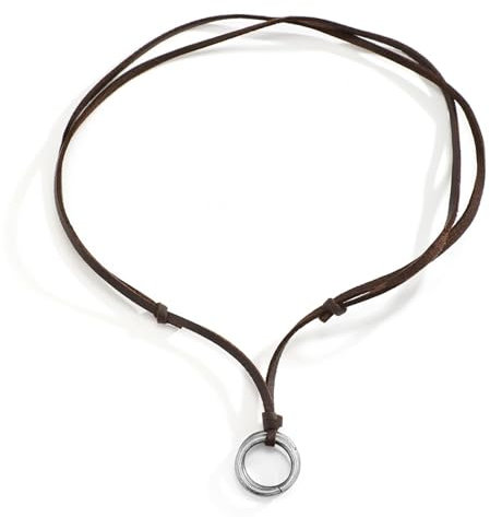 Dsnyu Herren Kette 90cm, Silber Halskette Lang Verstellbarer Einfacher Doppelring Samtlegierung Anhänger Schmuck