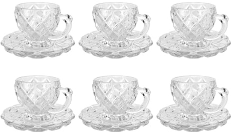 IlGruppone Set 6 Tazzine caffè in Vetro con Piattino Eleganti 100 ML Lavabili in Lavastoviglie Trasparenti Certificate Contatto Alimentare in Elegante Confezione Regalo Ricamate Bicchierini Coplenza