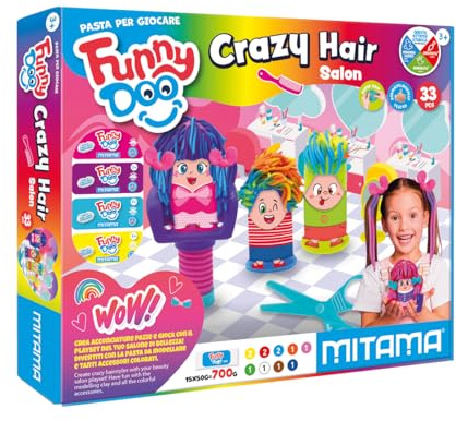 Mitama Funny Doo – Kit de Jeu de Coiffeur avec 15 Pots de pâte à Modeler, Outils de modelage, Accessoires et Autocollants, Jouet créatif pour Enfants à partir de 3 Ans, pour Filles et garçons