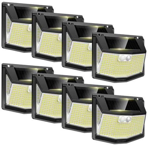 TECKNET Solarlampen für Außen mit Bewegungsmelder [8 Stück] | 248 LED Solarleuchten Lampe 3 Modi 300° IP66 Wasserdichte Solar Lampe Outdoor Wandleuchte für Garten Wand Post Pathway Garage