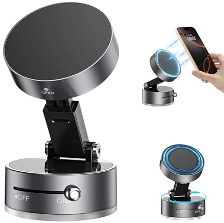 DUEDUE Soporte Móvil Coche Ventosa Magnético, Soporte Portátil para Teléfono con Ventosa, Soporte Magnético Universal para Teléfono móvil 【Retráctil y Ajustable 360°】 para Coche, Gimnasio, Gris