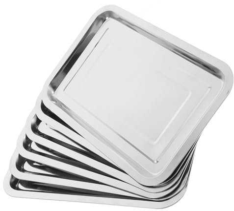 WEKADRIN 6stücke Teilige Quadratische Edelstahlbackform Bräter Und Grillplatte Backzubehör Für Hähnchen Fisch Pizza Und Kuchen Zum Backen Und Servieren