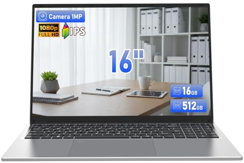 Trygood Laptop 16 Zoll (1920x1200 IPS Display), 16GB RAM, 512GB SSD Notebook, mit Beleuchteter Tastatur & Fingerabdruck, Intel i3, Office Laptop für Studenten & Home Office