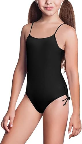 Lancry Maillot de bain une pièce pour fille de 7 à 16 ans - Bretelles spaghetti réglables (avec rembourrage amovible), Noir , 11-12 ans