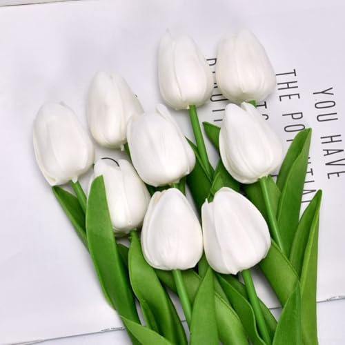Künstliche Tulpen Set (2 Stück) für elegante Heim- und Hochzeitsdekoration, lebensechte Blumen für zeitlose Anziehungskraft (weiß)