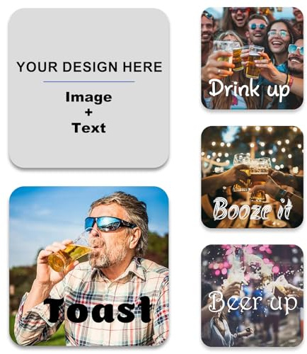 Personalised Photo Beer Coasters And Mats For Drinks - 50 Personalised Drink Coasters With Photos/Text, Eco-Friendly Beer Mats Set, Customisable Bar Accessories For Home Pub & Events (Square)