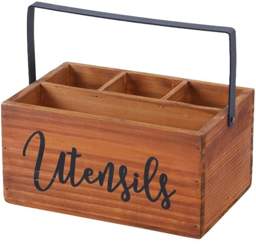 Fituenly Porta Utensilios con Asa, Porta Utensilios De Madera, Organizador Multiusos para Cocina, Oficina, Baño Y Dormitorio.