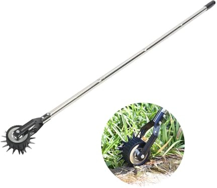 EIMSOAH Strumento per Prato di Edger Manuale, Bighellone a Ruota Singola, Tagliente per Bordi del Prato Manuale in Acciaio Inossidabile Manganese con Manico per Il Giardino del Giardino. (4 sezioni)