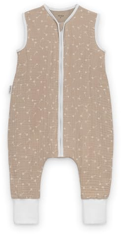 Ehrenkind® Musselin Schlafsack mit Füßen 2.5 TOG 100% Bio-Baumwolle Beige mit Pusteblume | 90 cm | Oeko Tex zertifiziert