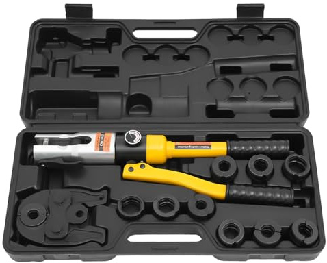 soudesileim 10T - Pinza idraulica manuale V12/15/18/22/28 mm, M12/15/18/22/28 mm, pinza crimpatrice idraulica, per tubi di rame, capicordi, tubo dell'acqua (giallo, nero)