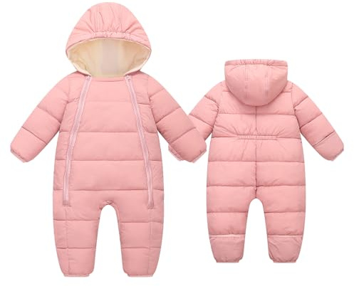 Maeau Combinaison de Neige Bébé Fille Garçon 0-6 Mois Grenouillère Hiver Nouveau Né Barboteuse à Capuche Snowsuit Vêtement de Ski Chaud Combi Pilote Jumpsuit Manteau Polaire Veste Ensemble Body Rose